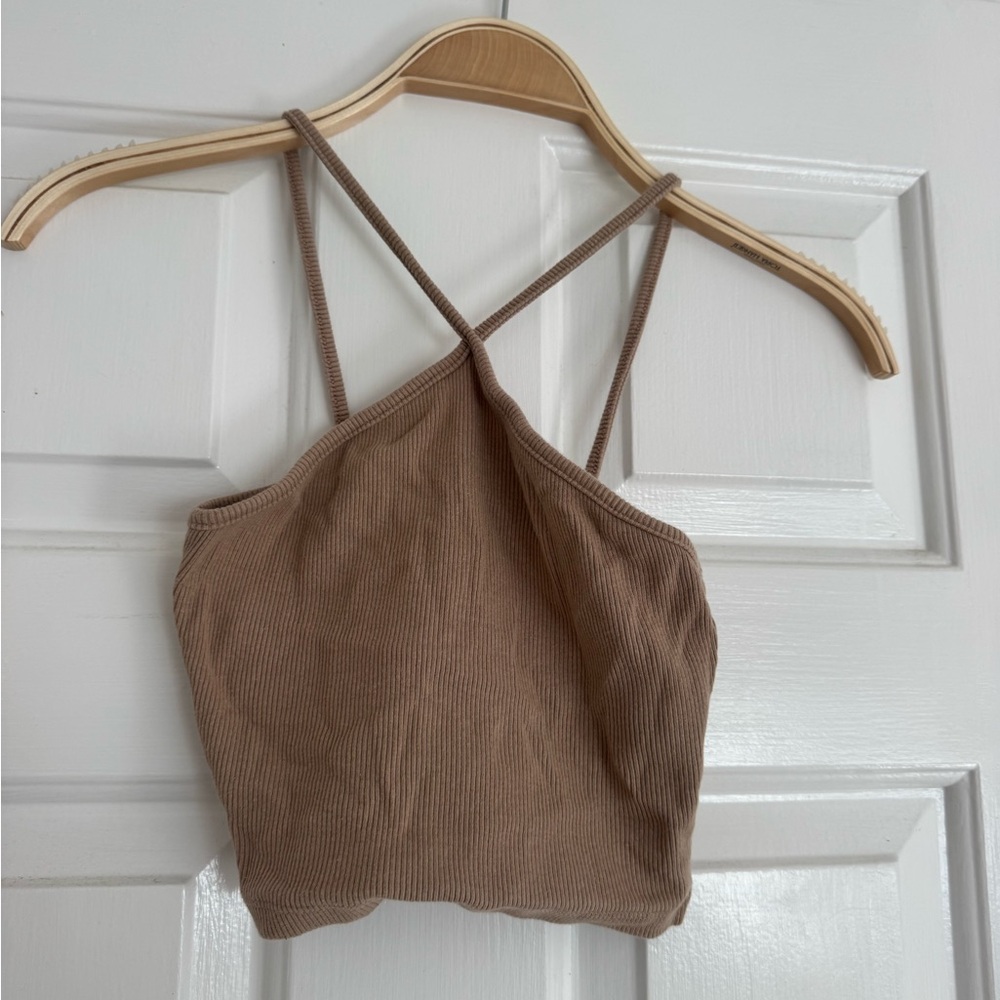Zara Brown Ribbed Crop Top